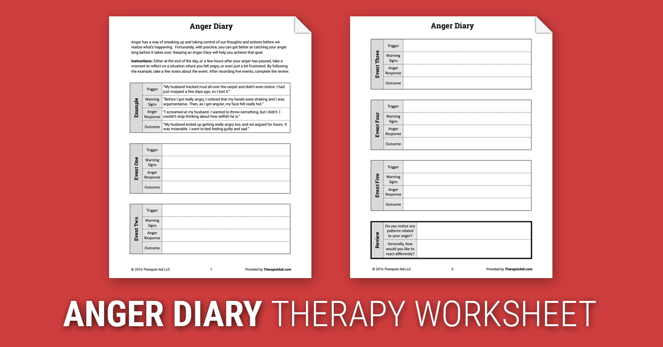 Anger Diary Worksheet Therapist Aid