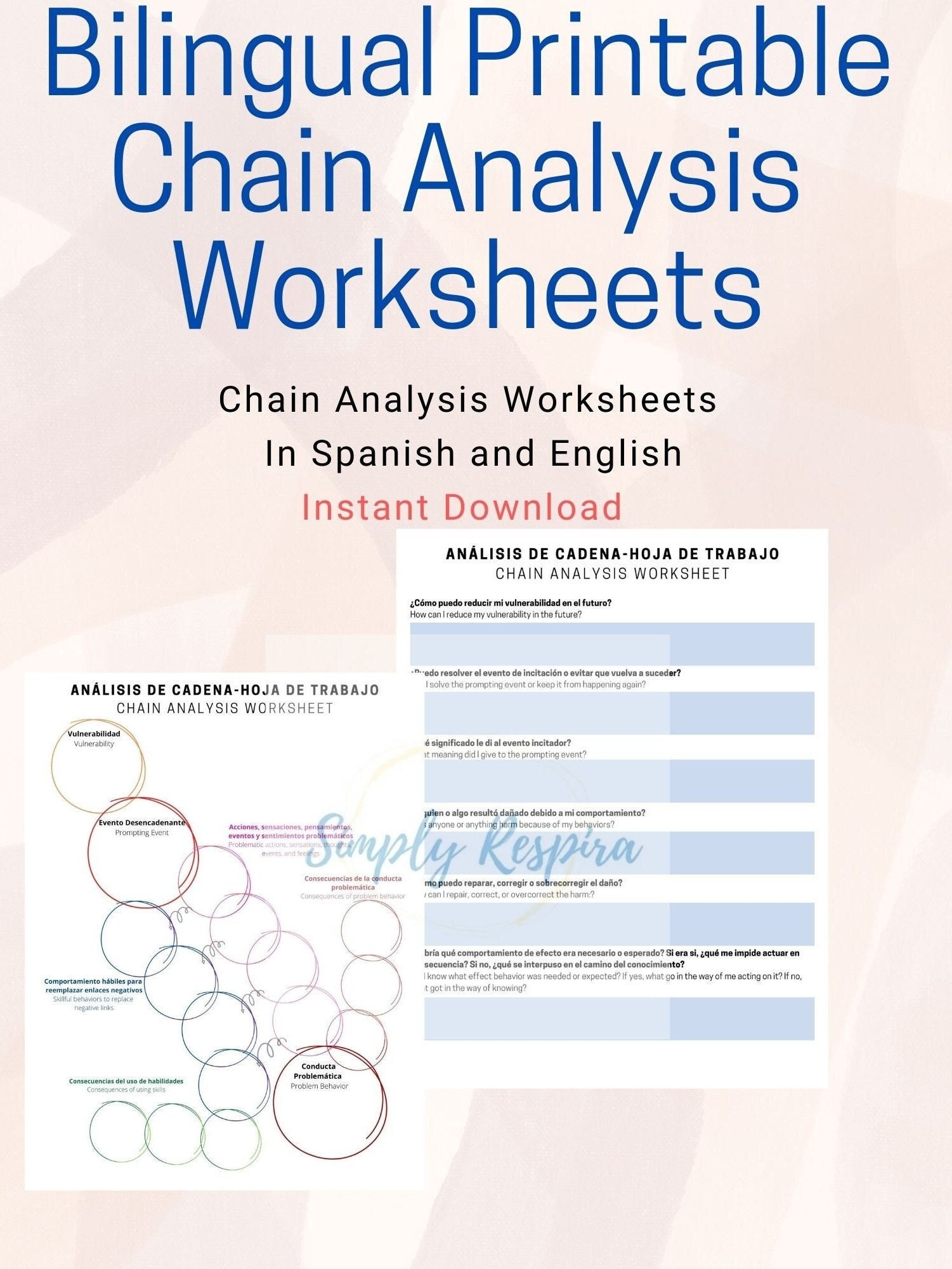 Bilingual Chain Analysis Worksheet DBT Link Analysis CBT Etsy