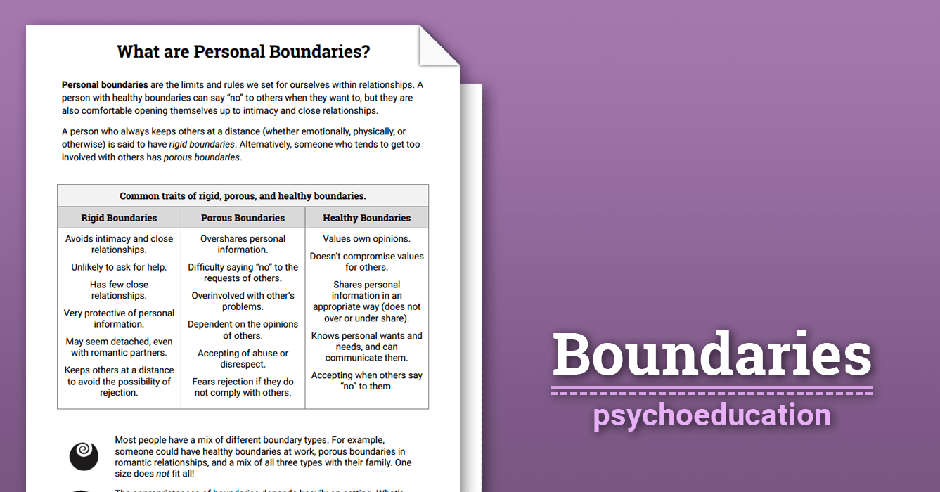 Boundaries Info Sheet Worksheet Therapist Aid DBT Worksheets