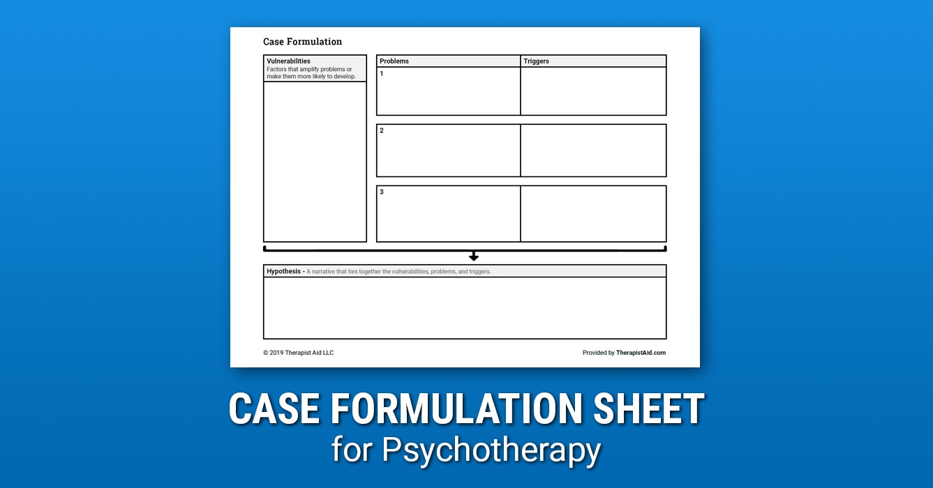 Case Formulation Sheet Worksheet Therapist Aid