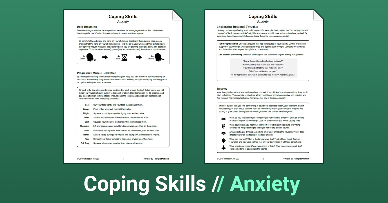 Anxiety Therapist Aid Worksheets Adolescents