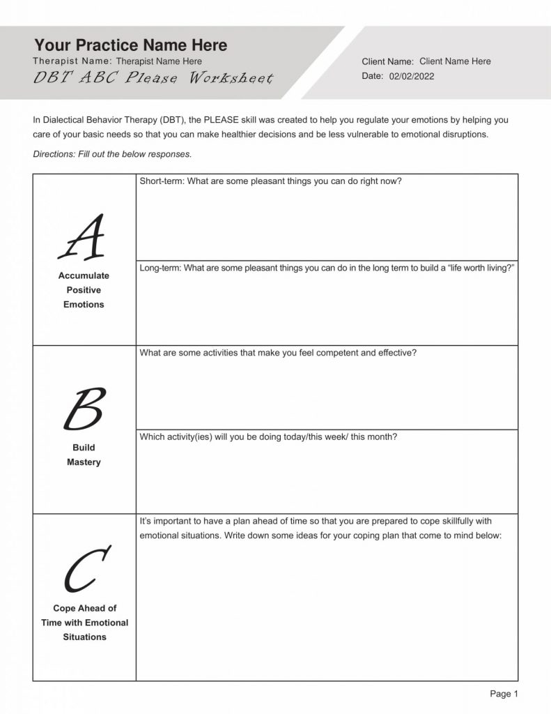 DBT ABC Please Worksheet PDF TherapyByPro