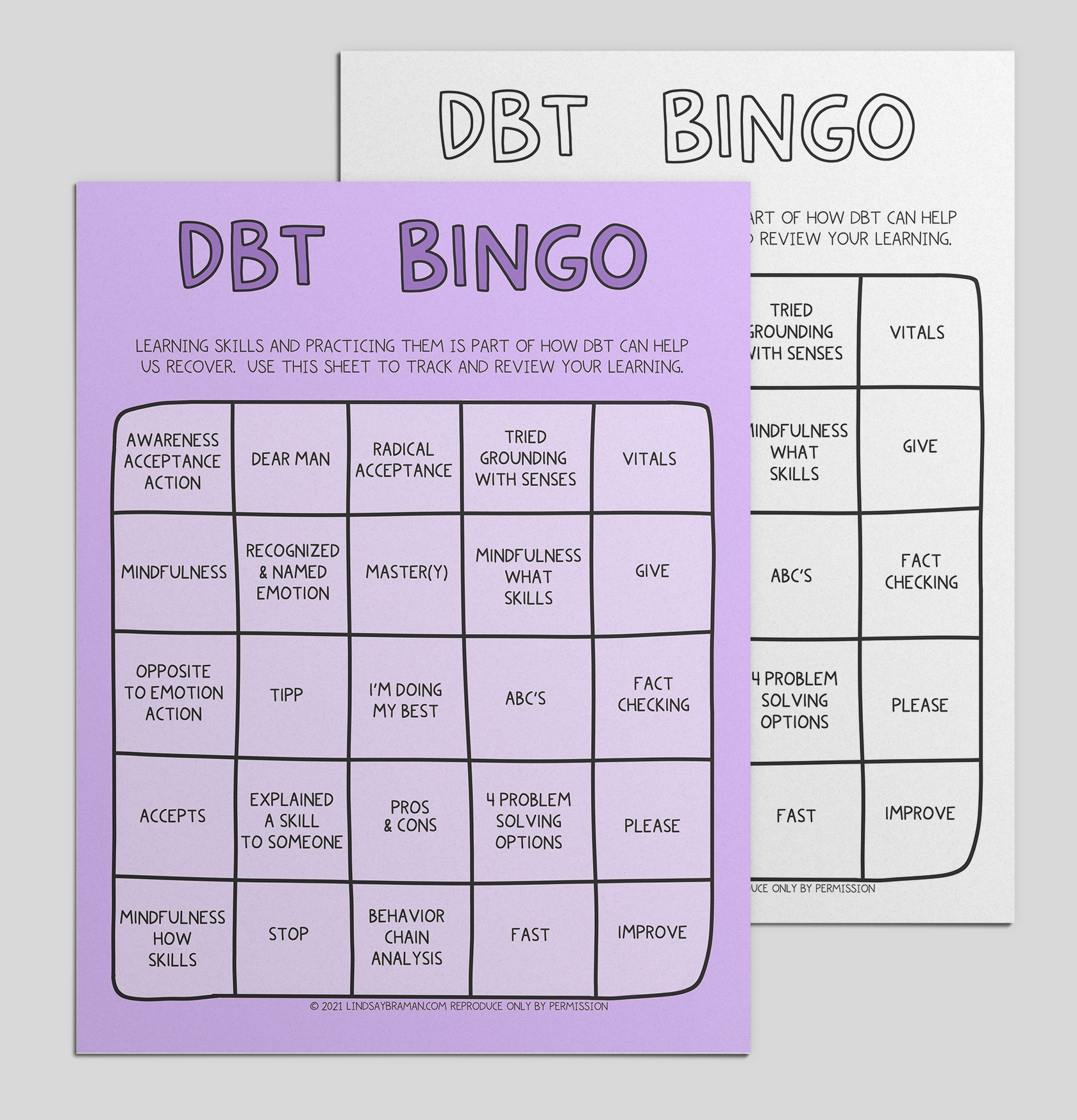 DBT Bingo Card Printable PDF Therapy Resource LindsayBraman