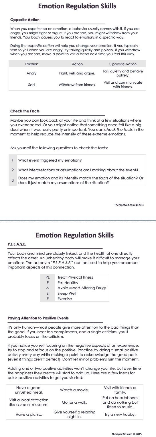 DBT Emotion Regulation Skills Worksheet Therapist Aid Therapy Counseling Dbt Therapy Dialectical Behavior Therapy