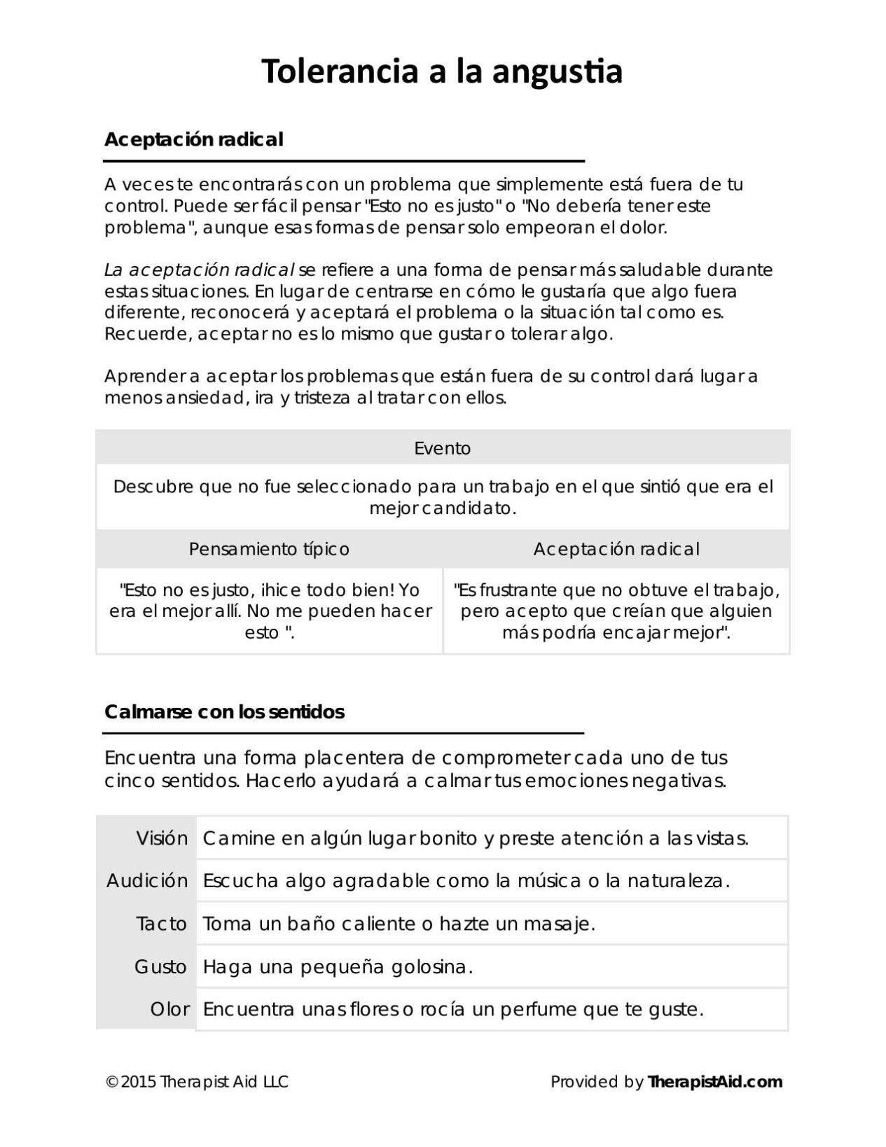 DBT Skills Worksheets In Spanish