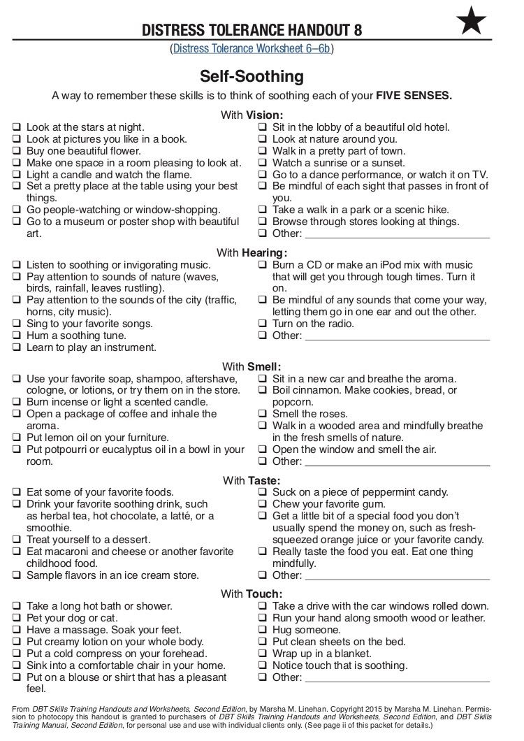 DBT Distress Tolerance Skills Worksheets