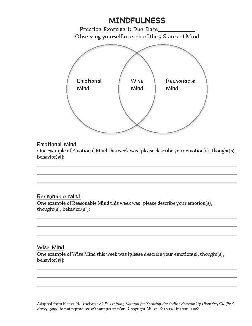 Mindfulness Dbt Skills Worksheets Therapy Worksheets Dialectical Behavior Therapy