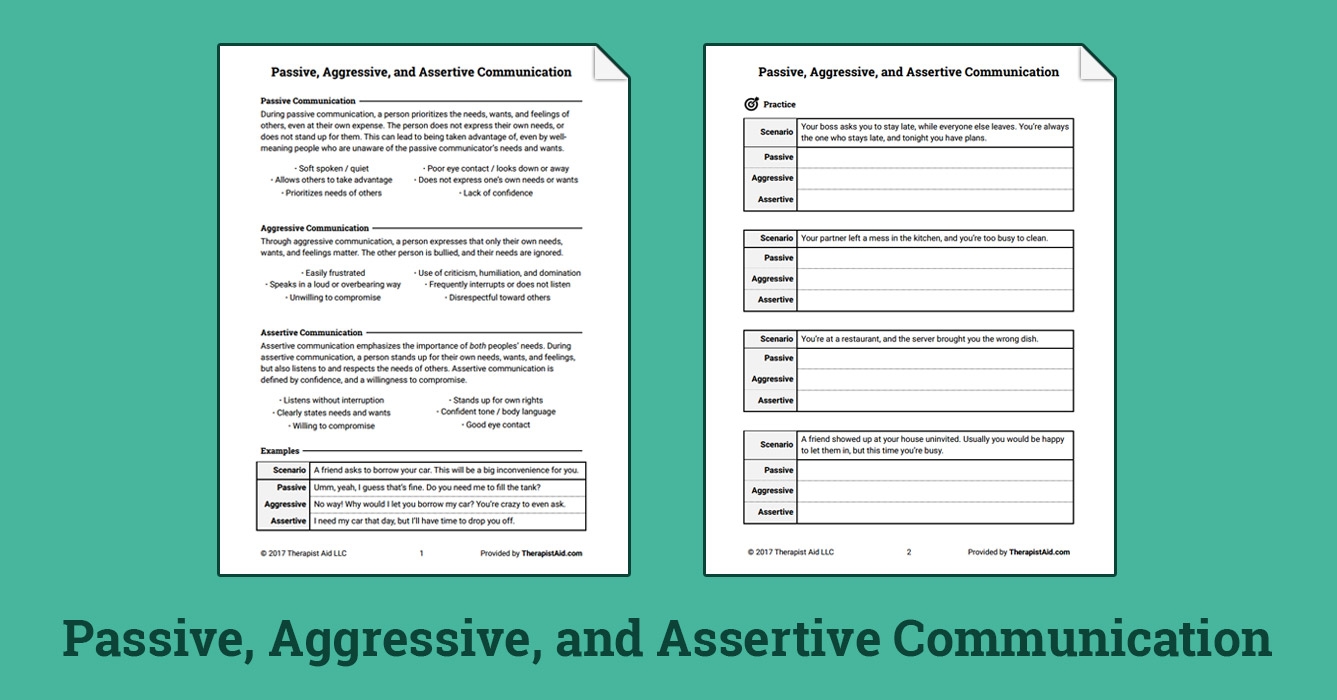 Passive Aggressive And Assertive Communication Worksheet Therapist Aid