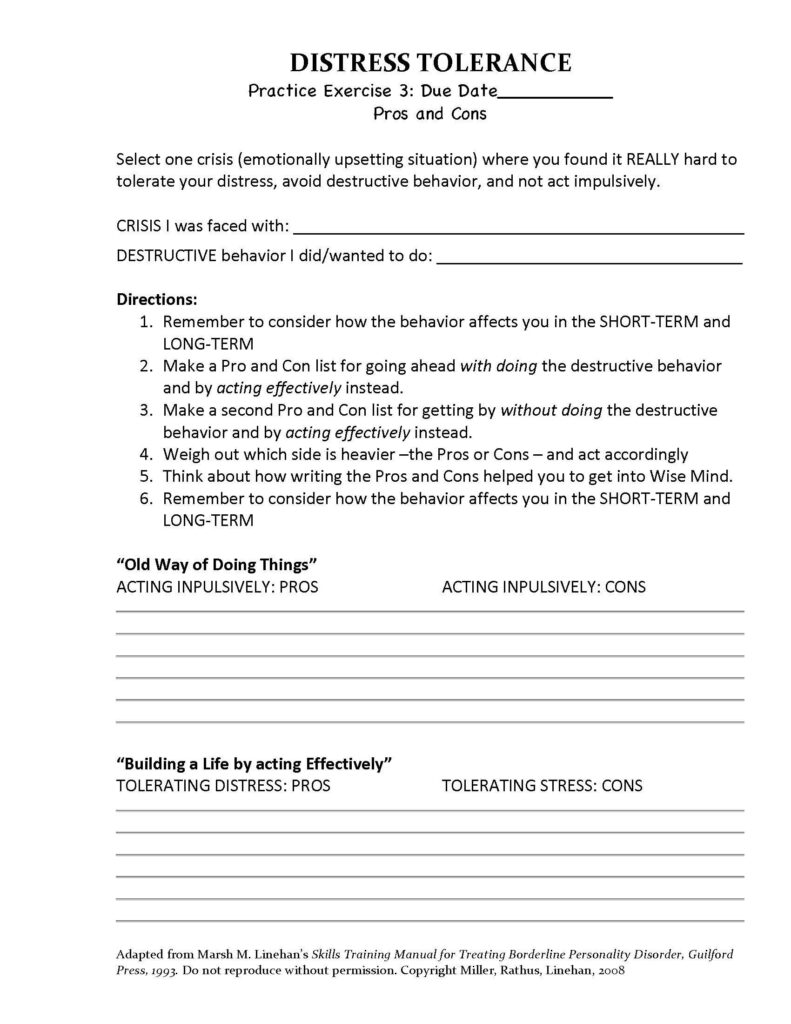 DBT Worksheets Distress Tolerance - DBT Worksheets