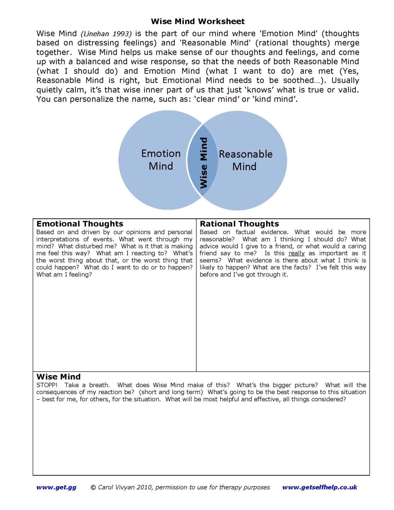 The Wise Mind DBT Worksheet