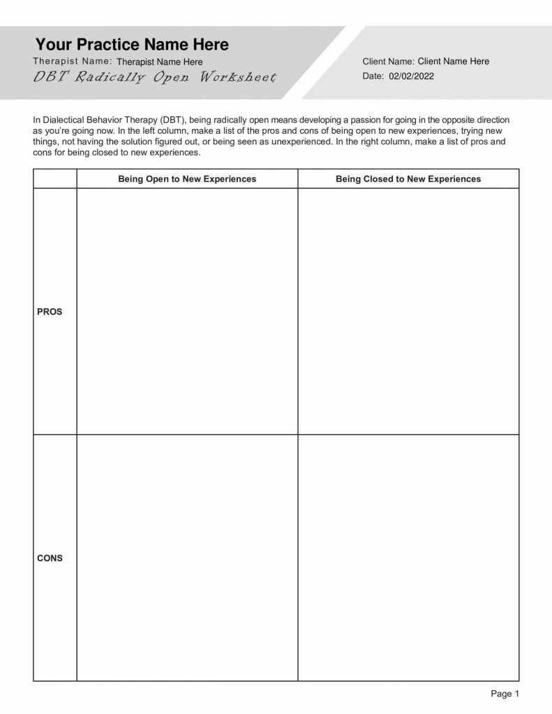 Radically Open RO DBT Worksheet PDF TherapyByPro DBT Worksheets