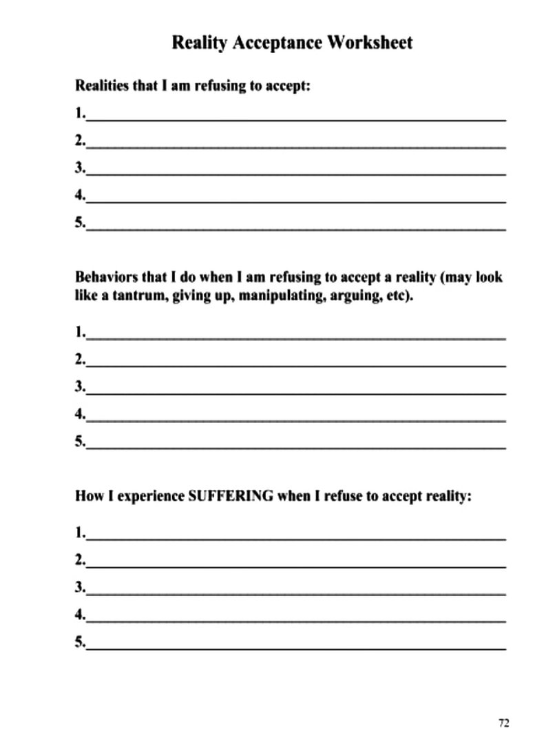 Reality Acceptance Worksheet DBT SKILLS APPLICATION SELF HELP Therapy Worksheets Dbt Therapy Cbt Therapy Worksheets