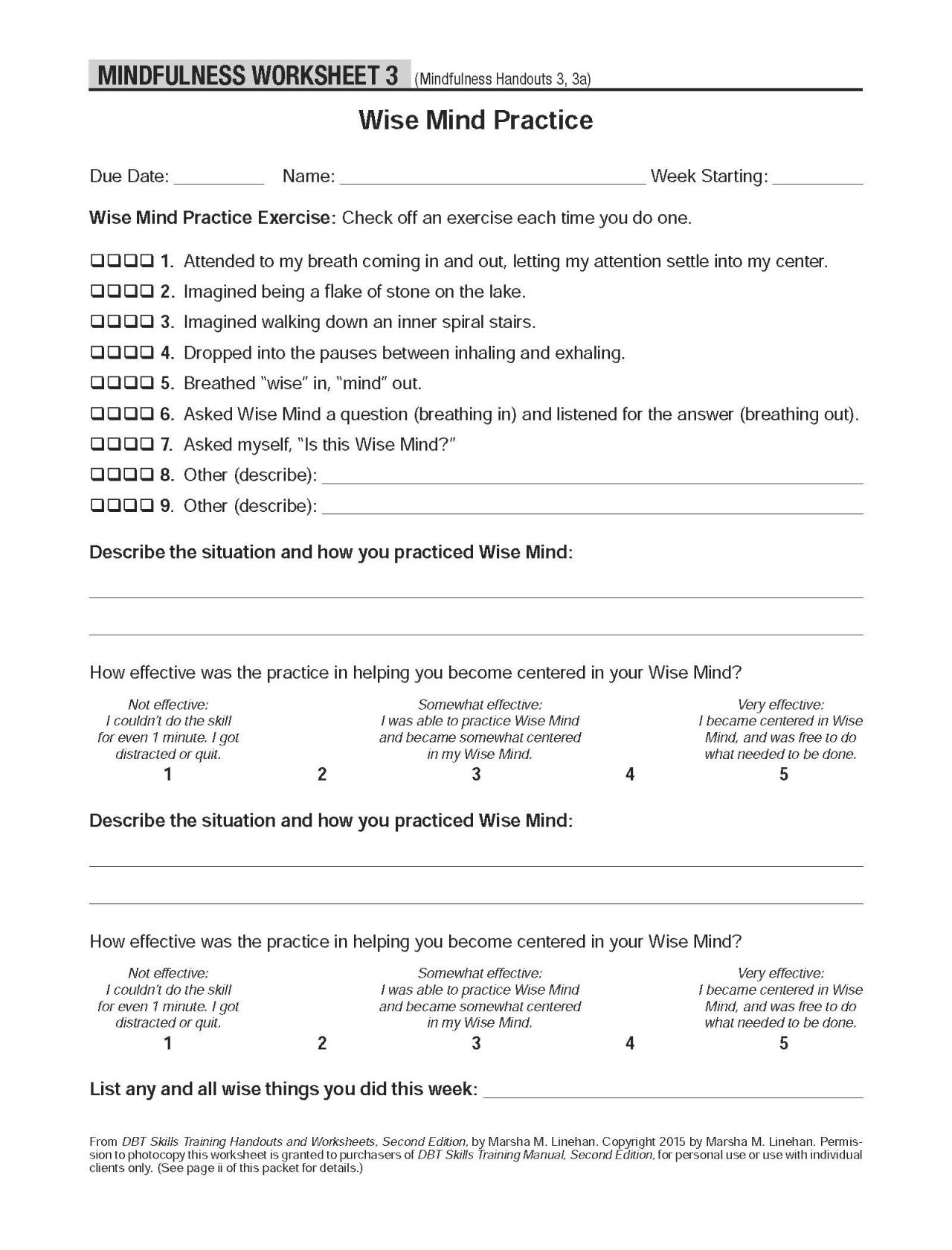 DBT Mindfulness Worksheets For Adults