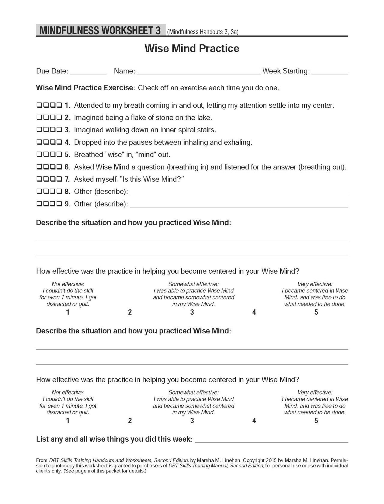 DBT Therapy Worksheets For Adults