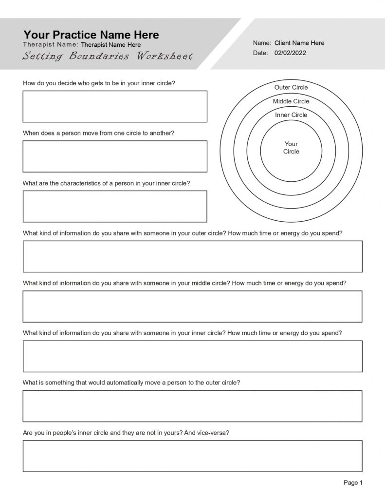 Therapeutic Worksheets On Boundaries