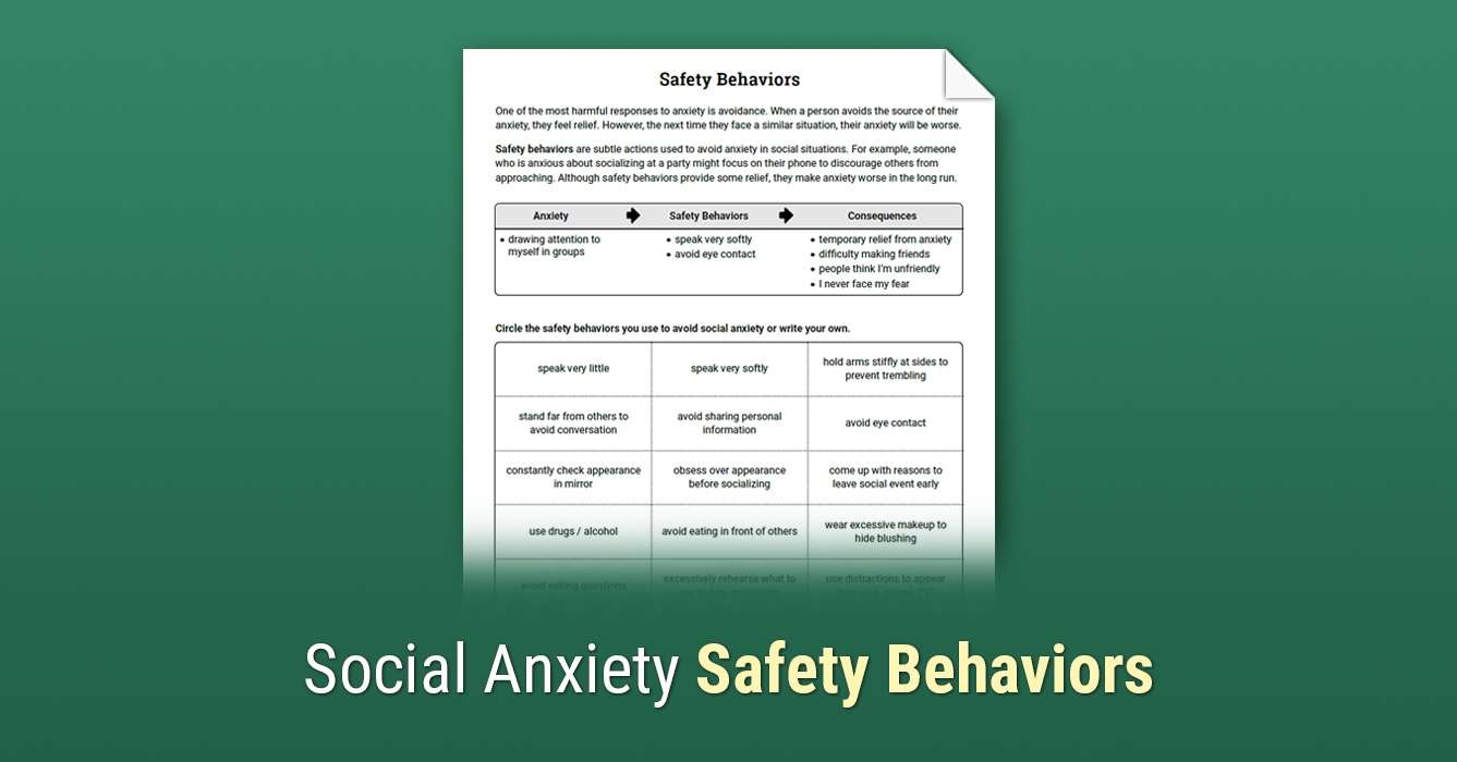 Social Anxiety Safety Behaviors Worksheet Therapist Aid