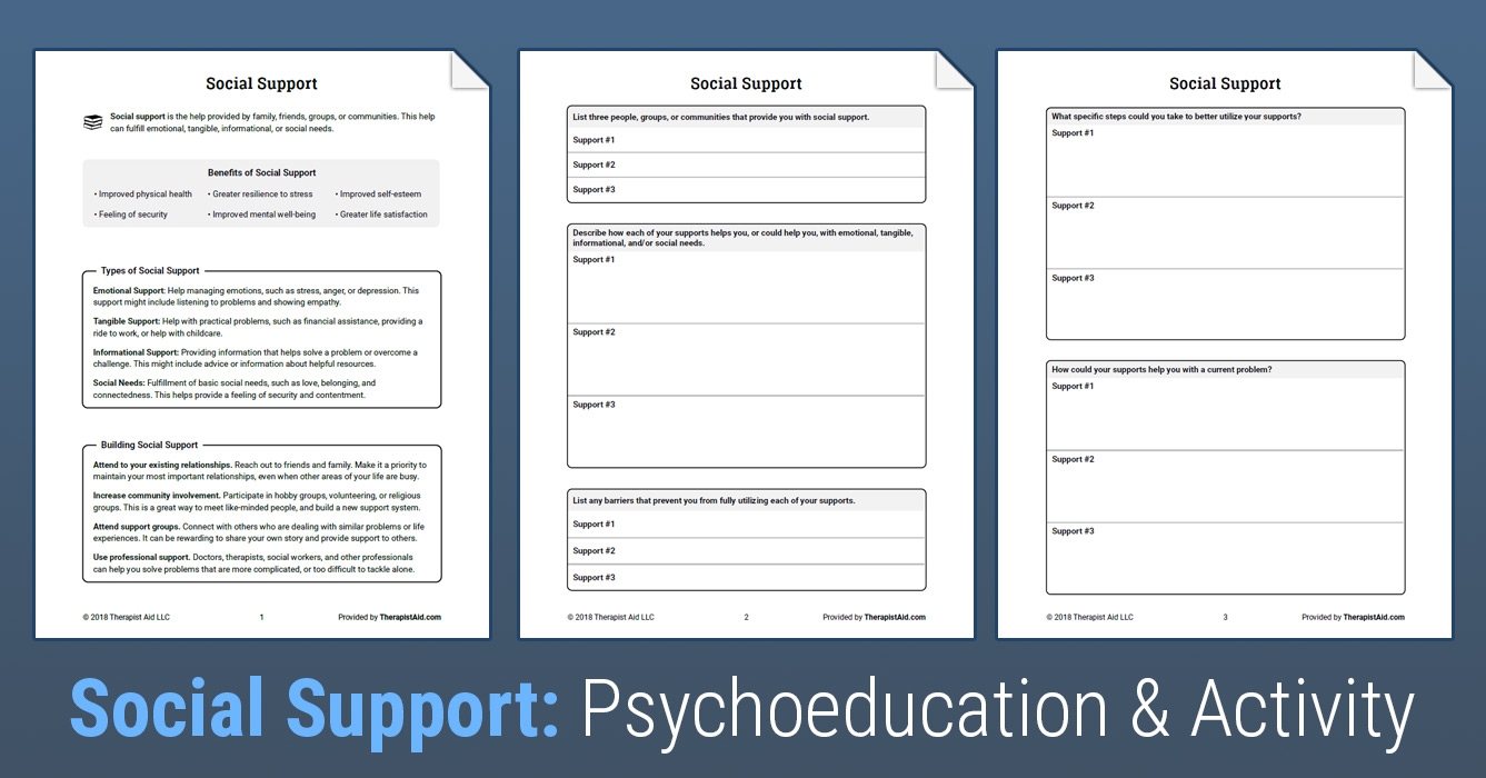 Social Support Worksheet Therapist Aid