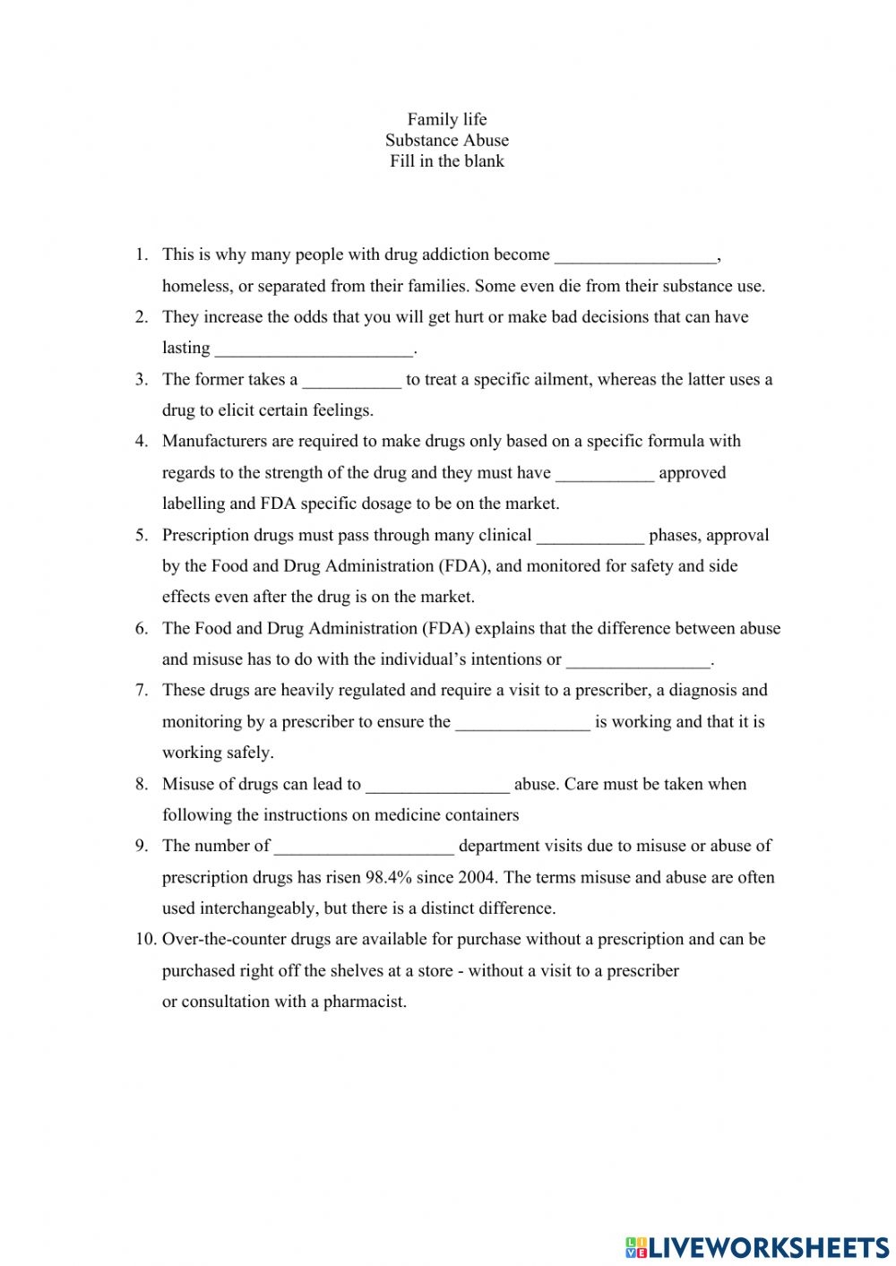 Substance Abuse Group Activity Worksheets