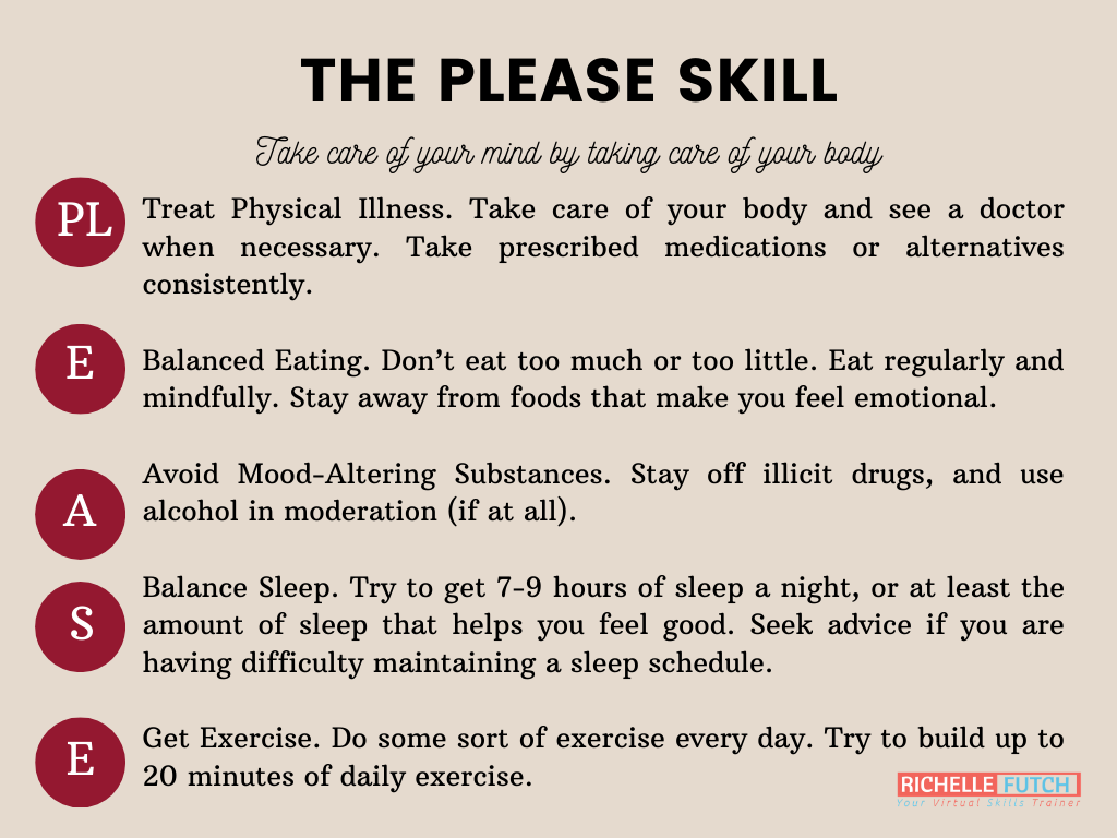 The PLEASE Skill Take Care Of Your Body Behavioral Therapy Motivational Interviewing