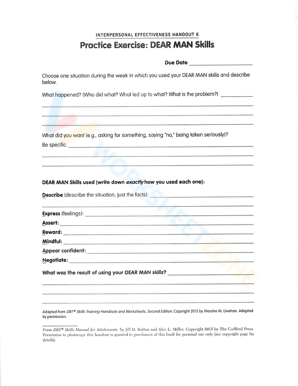 Dbt Skills Training Handouts And Worksheets Dear Man