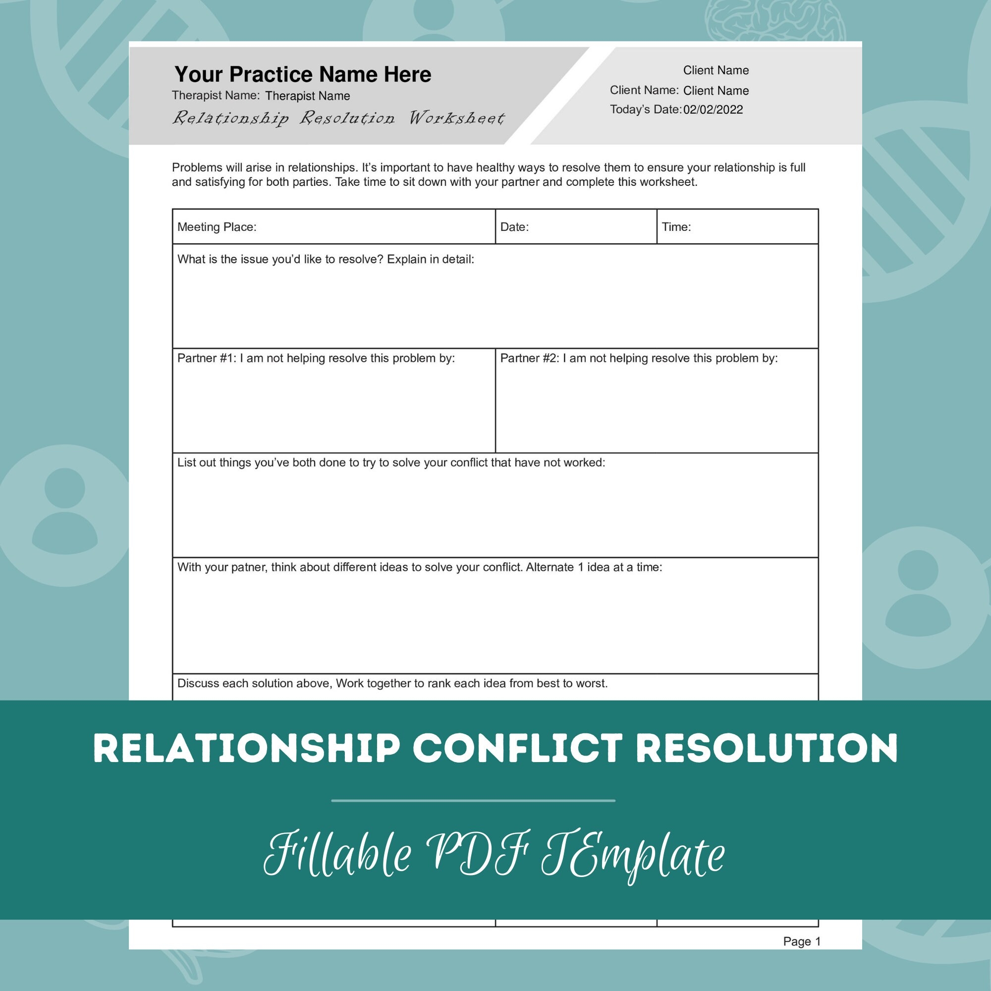 Conflict Resolution Worksheets Bundle Editable Fillable Printable PDF Templates Counselors Psychologists Psychiatrists Therapists Etsy