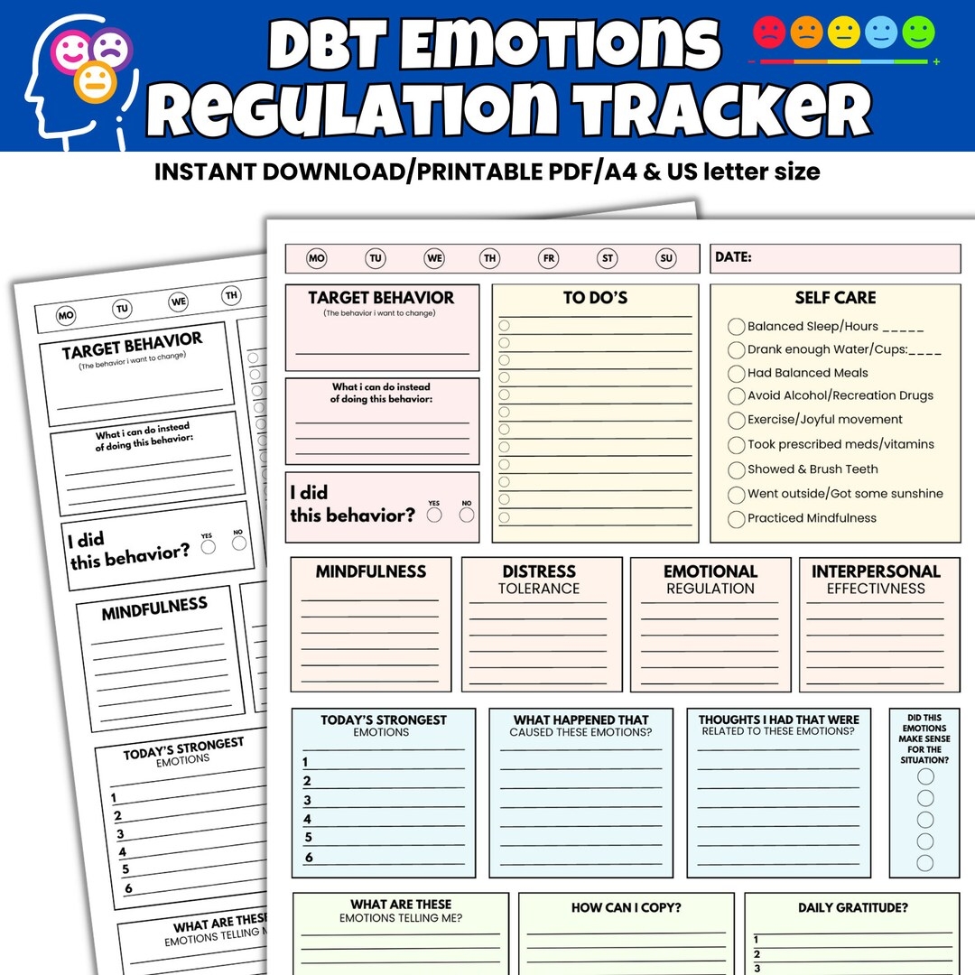 DBT Emotion Regulation Tracker Regulation Worksheets DBT Worksheets Digital Download Emotions Regulation Tracker Printable Etsy