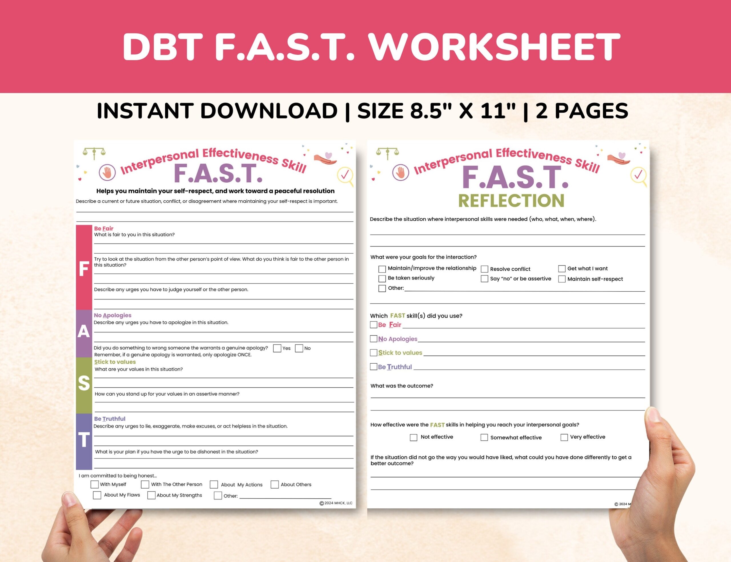 DBT FAST Skill Worksheet 2 page Fillable Pdf interpersonal Effectiveness Skills dialectical Behavior Therapy Worksheets Etsy