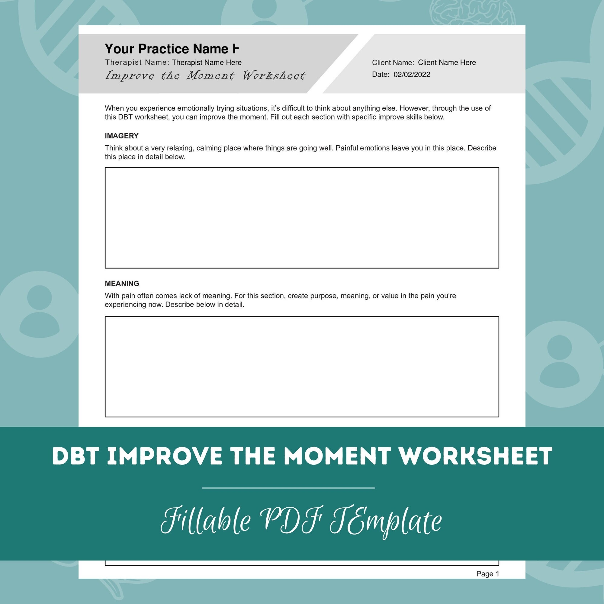 DBT Improve The Moment Worksheet Editable Fillable PDF Template For Counselors Psychologists Social Workers Therapists Etsy