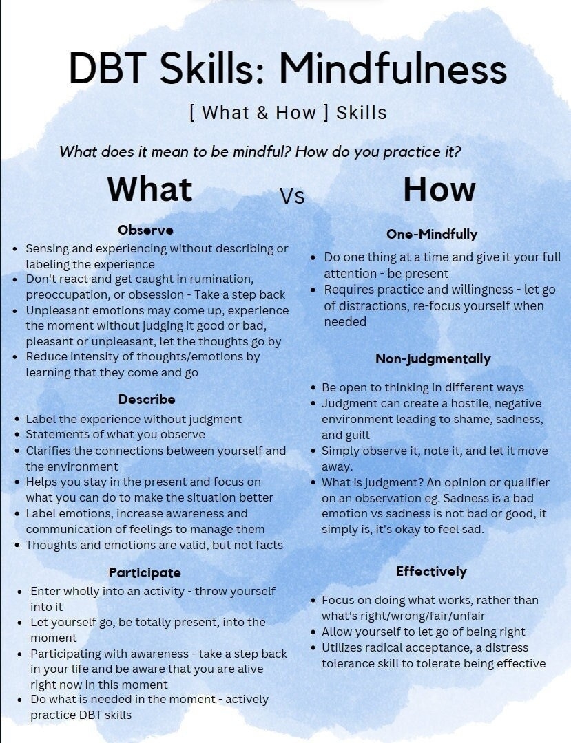 What And How Skills Dbt Worksheet - DBT Worksheets