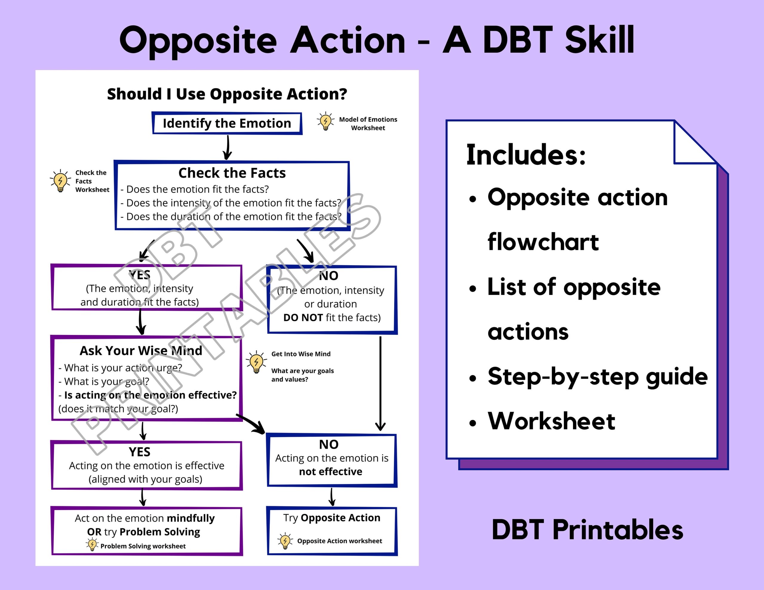 DBT Opposite Action Worksheets Printable Emotion Regulation Skill Worksheets Etsy