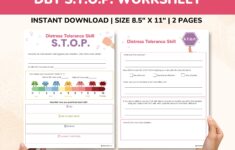 DBT STOP Skill Worksheet 2 pages distress Tolerance Skills Fillable Pdf dialectical Behavior Therapy Worksheets Etsy