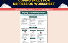 Depression Coping Skills Fillable Worksheet Teens Adolescents mental Health Printable Therapy Sad Kids Counseling Child Therapist Counselor Etsy