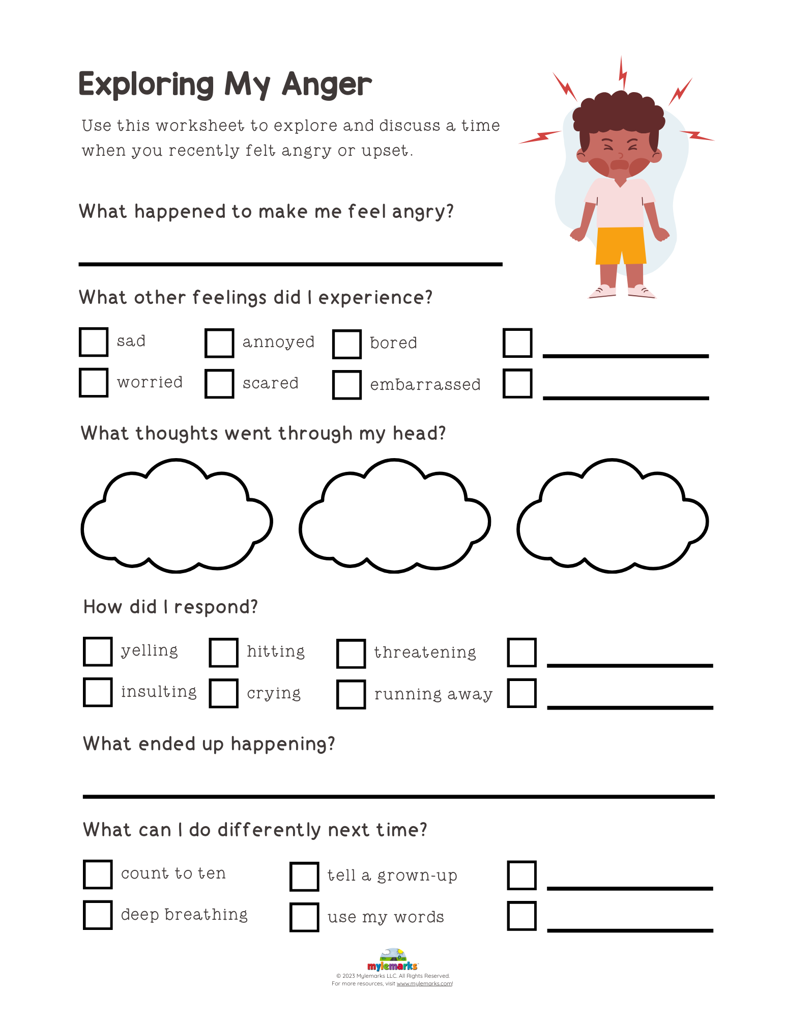 Therapy Worksheets For Kids With Anger