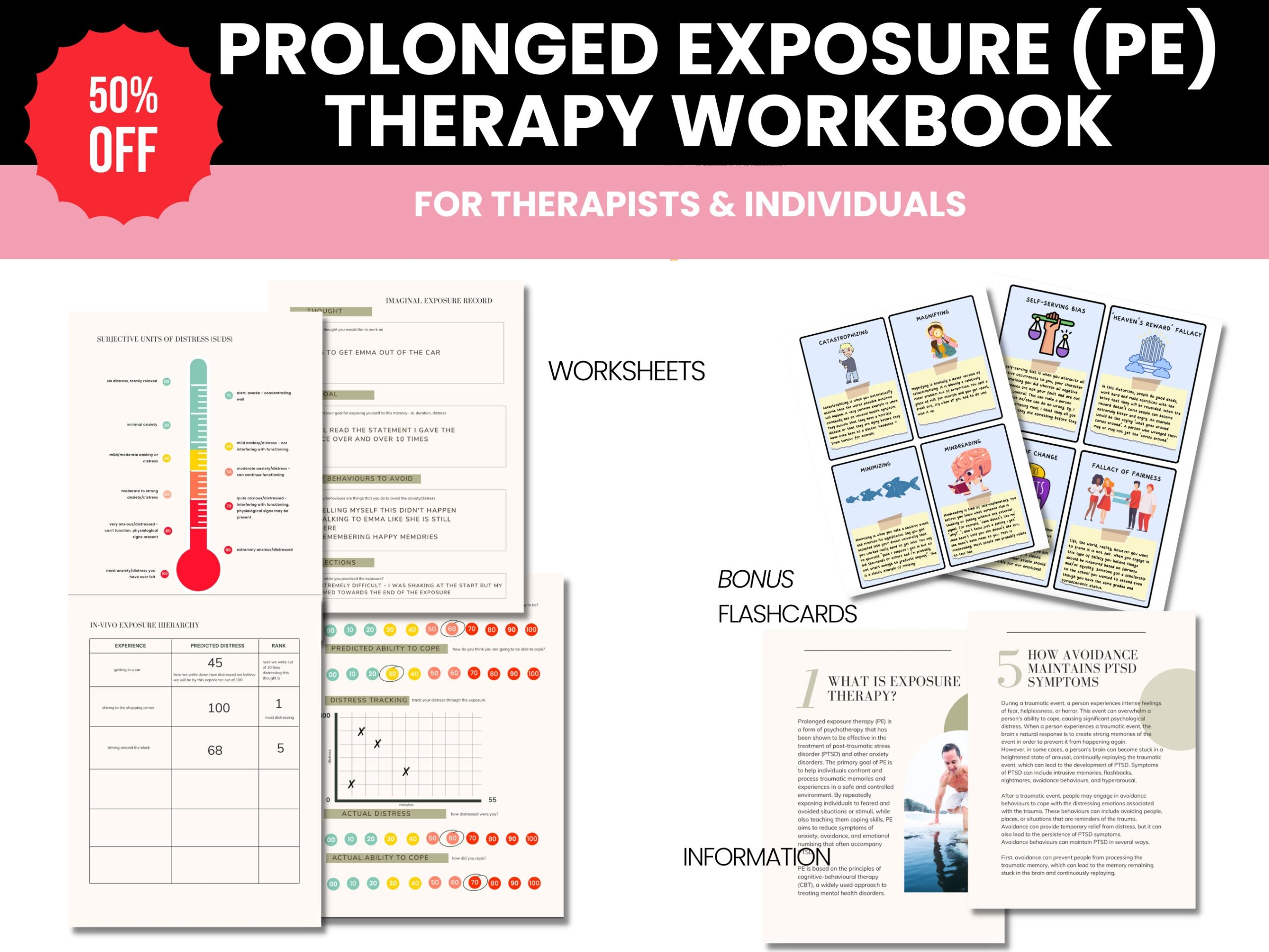 Exposure Therapy Worksheets PDF C PTSD Anxiety Prolonged Exposure PE Workbook Trauma Therapy Hierarchy In vivo Imaginal Worksheets Etsy