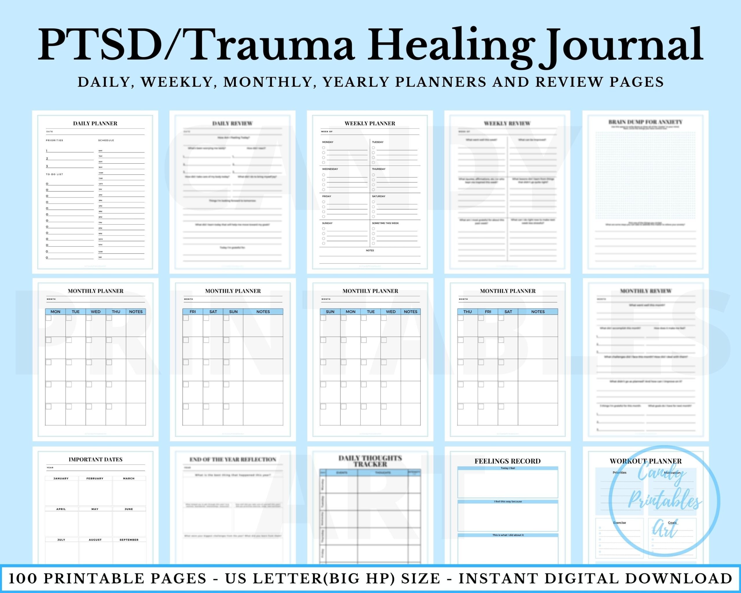 PTSD Worksheets Trauma Processing Journal Prompts Ptsd Planner Dbt CBT Worksheets For Adults Trauma Therapy Tools Template Symptom Tracker Etsy