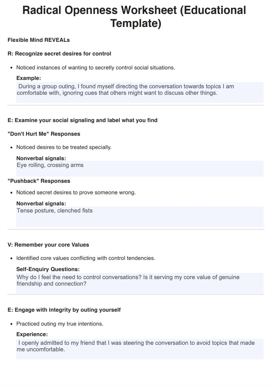 Radically Open DBT Worksheet Example Free PDF Download