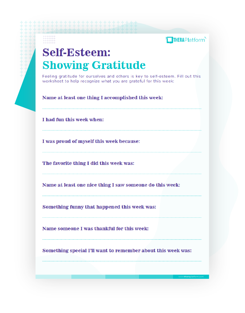 Self esteem Showing Gratitude Worksheet