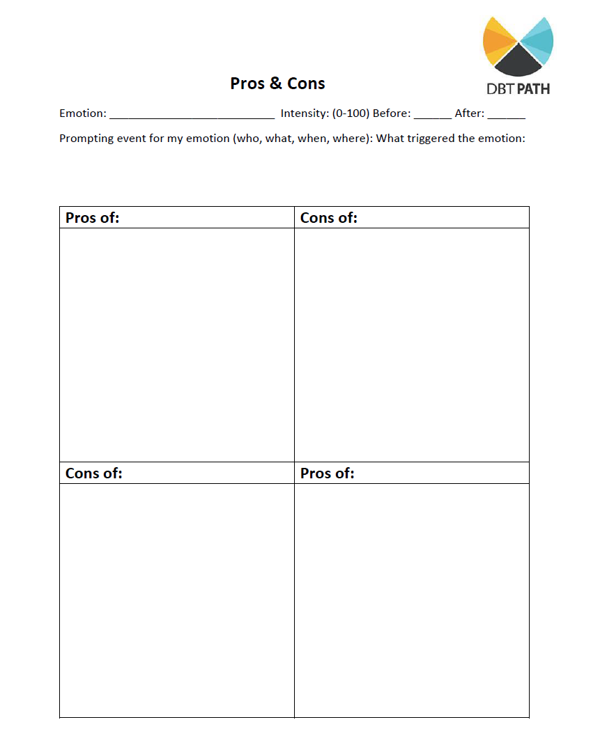 10 Free Collection Of DBT Pros And Cons Worksheets For Students