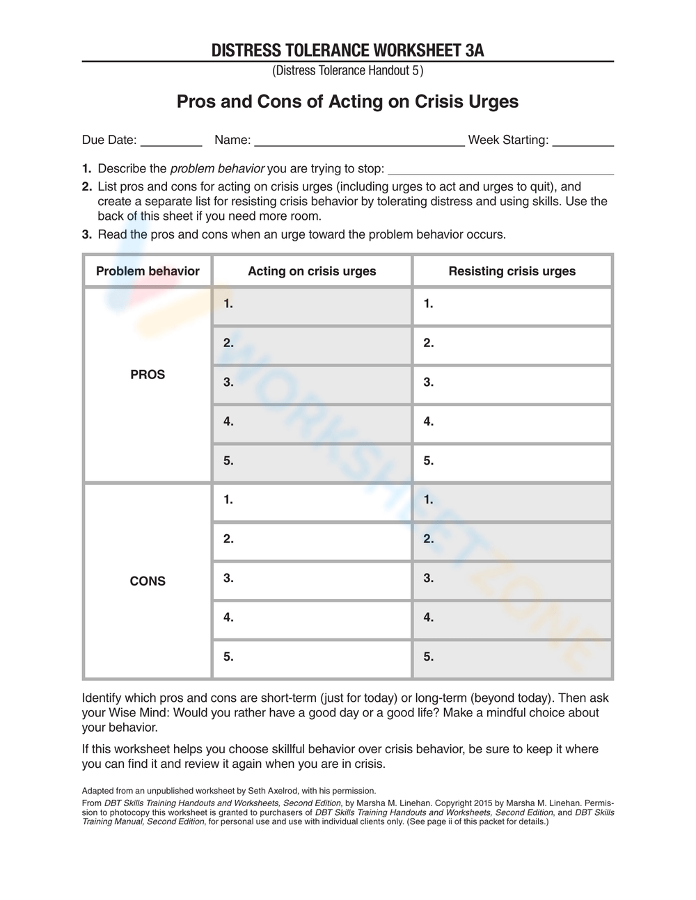 10 Free Collection Of DBT Pros And Cons Worksheets For Students