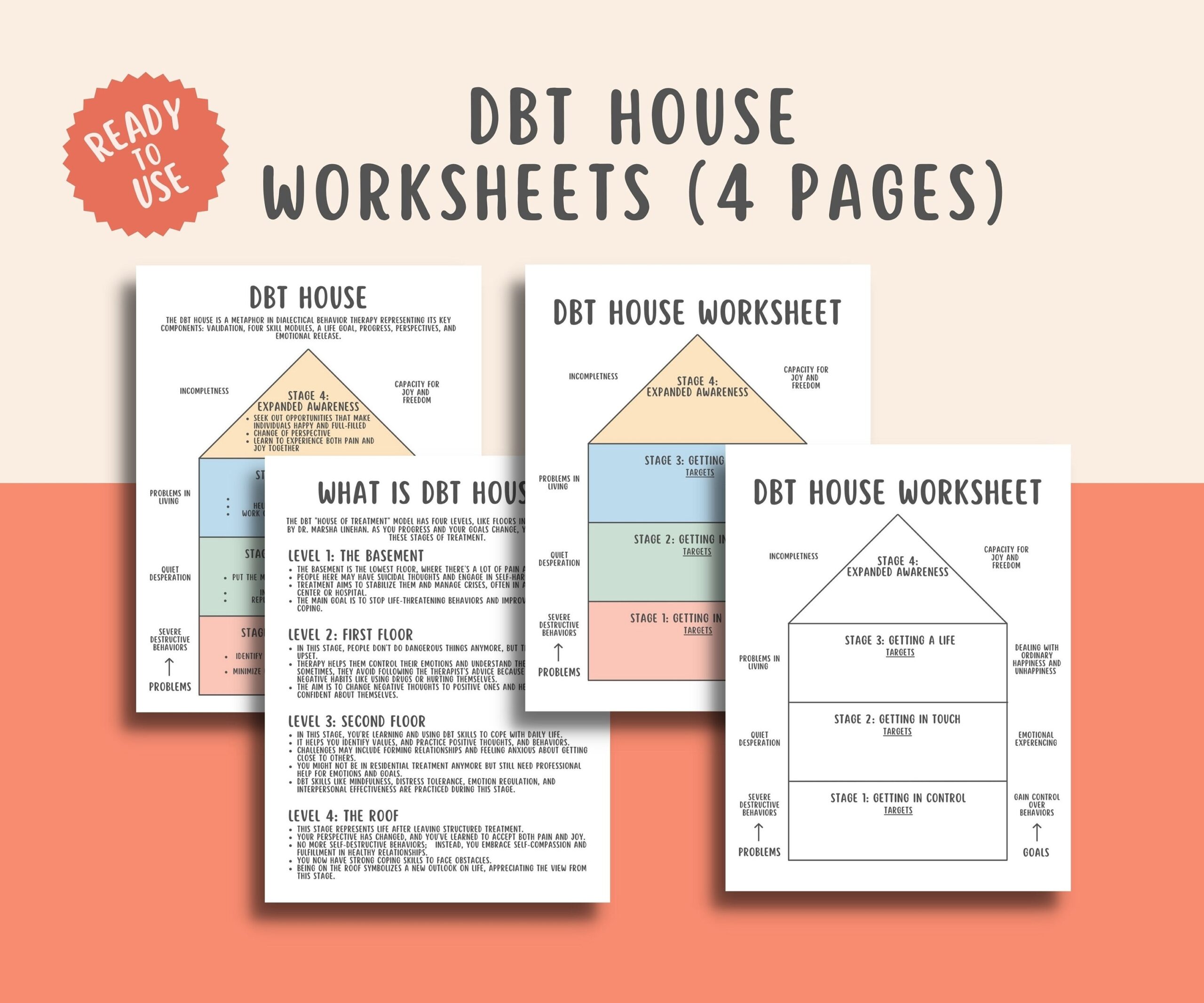 4 DBT House Worksheets The Stages Of Therapy Dialectical Behavior Therapy DBT Workbook Journal Borderline Aid Crisis Plan Aid Etsy Denmark