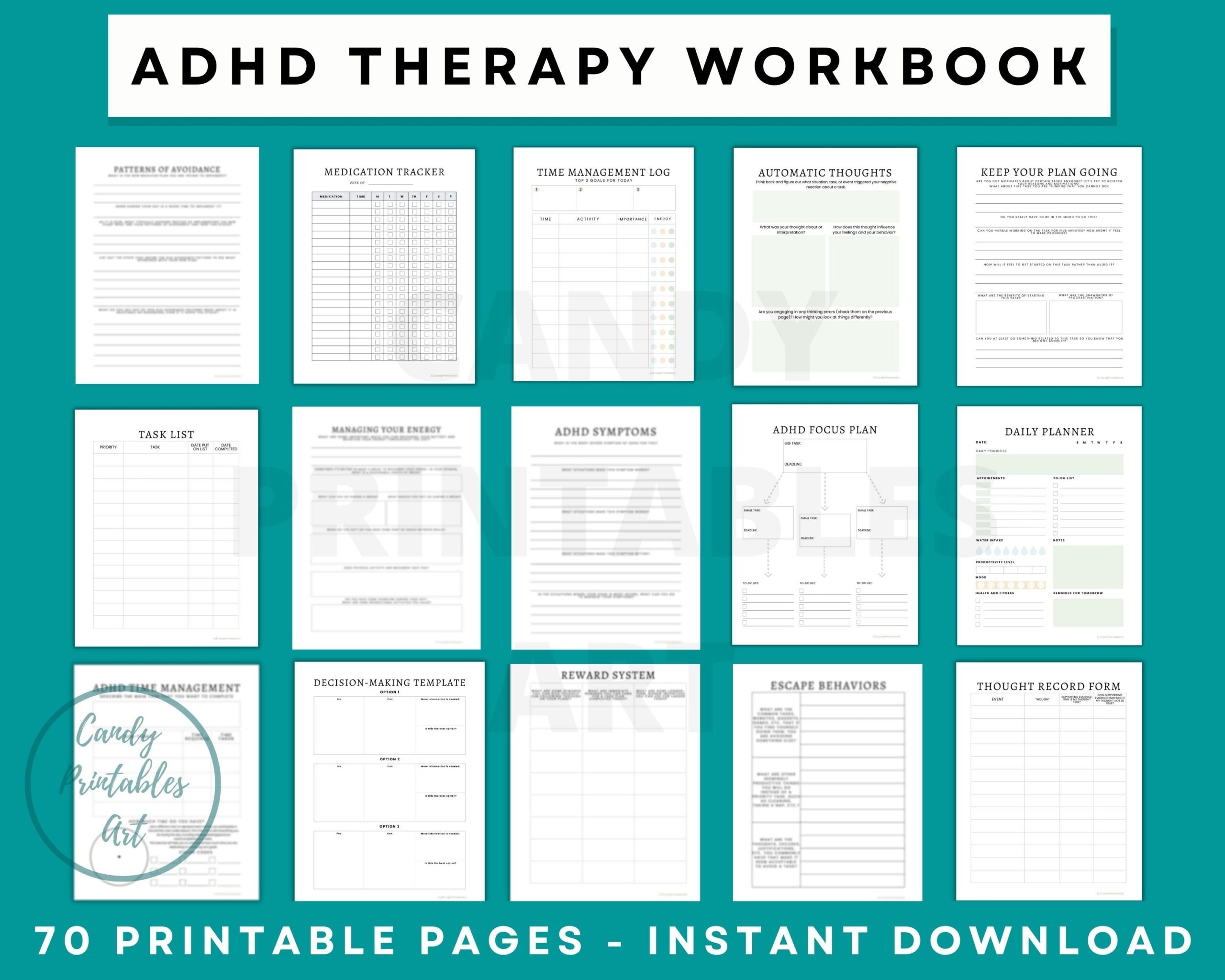 ADHD Workbook Executive Function Planner Adult ADHD Therapy Coping Skills ADHD Worksheets Etsy