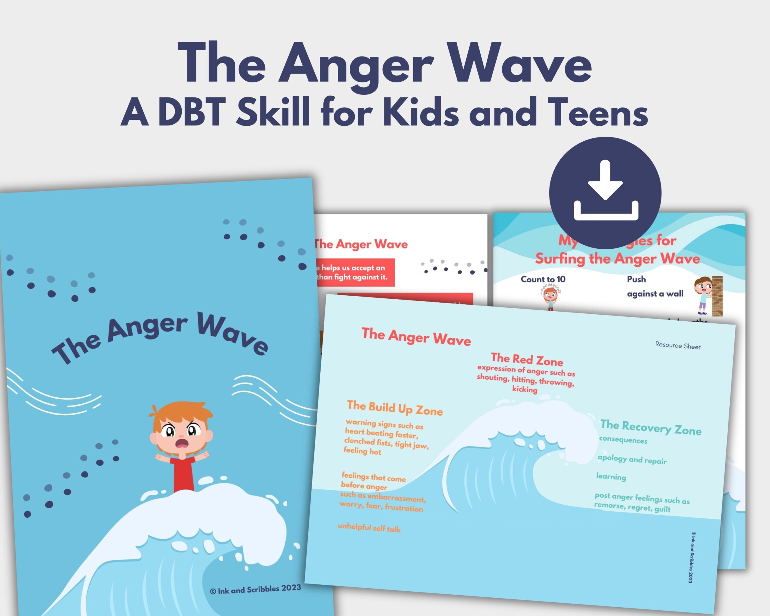 Anger Wave DBT PRINTABLE For Kids And Teens Anger Management Emotional Regulation Worksheets Child Counselling Therapy Coaching Etsy
