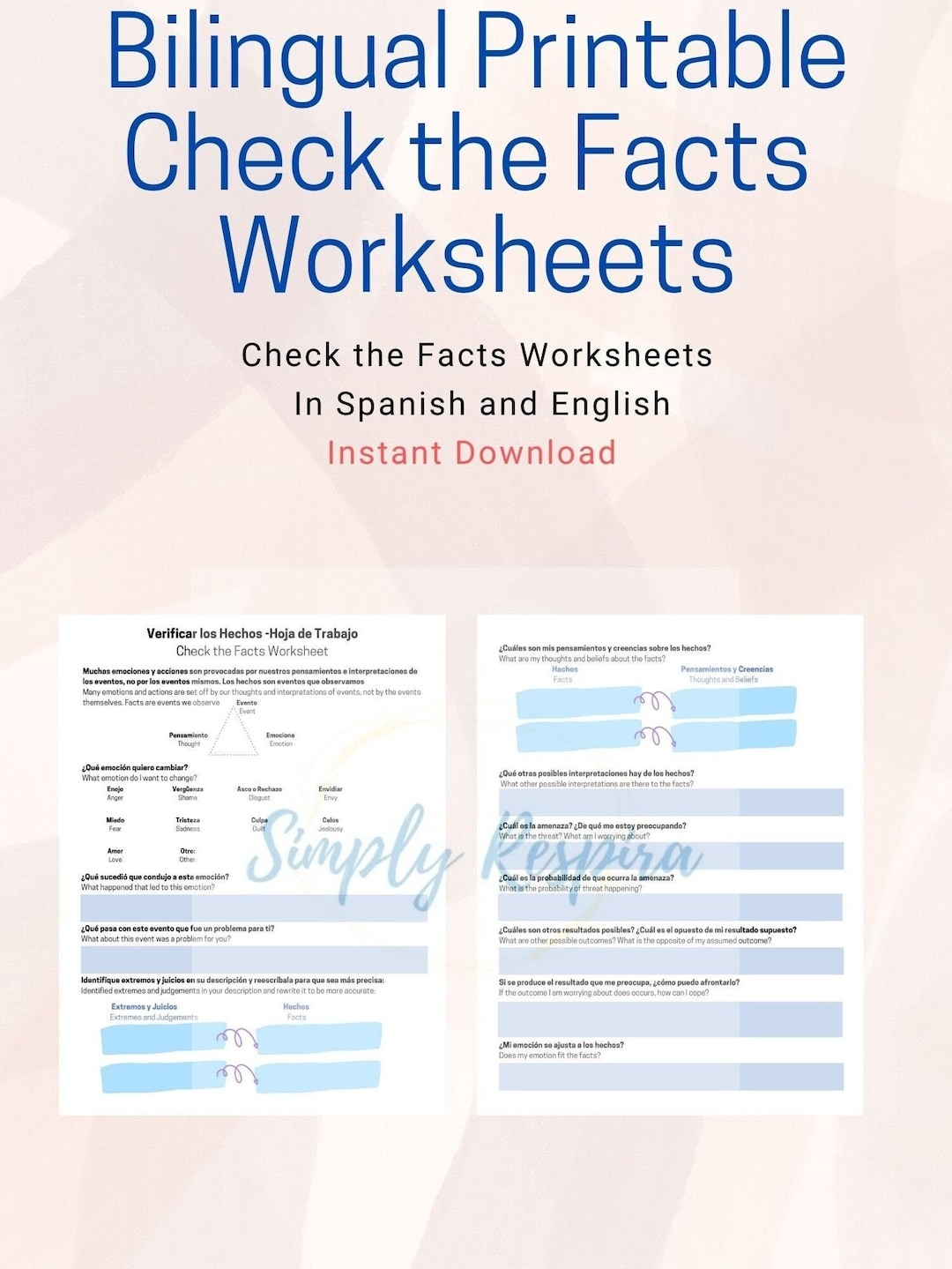 Bilingual Check The Facts Worksheet DBT CBT Worksheet Spanish English Self help Page Therapy Aid Espa ol Spanish Therapy Etsy Sweden