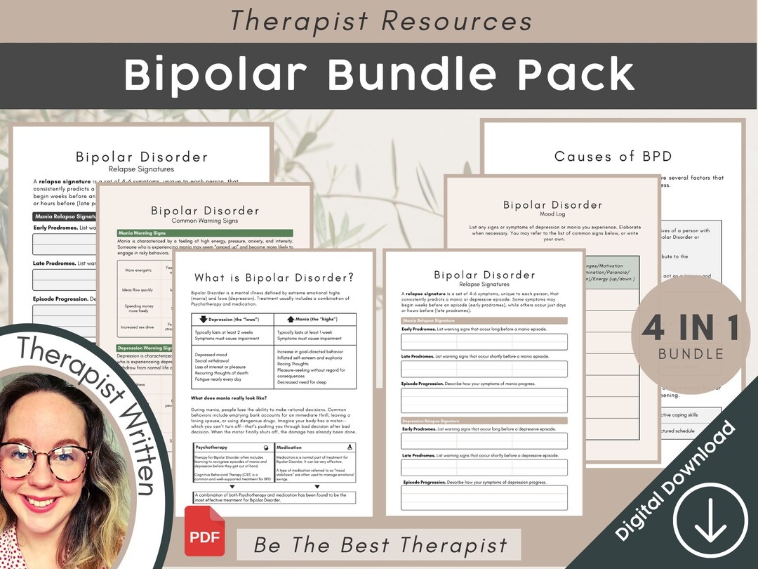 Bipolar Bundle For Therapists Understanding BPD Worksheets Therapy Tools Printable Resource Warning Signs BPD Awareness DBT Tools Etsy