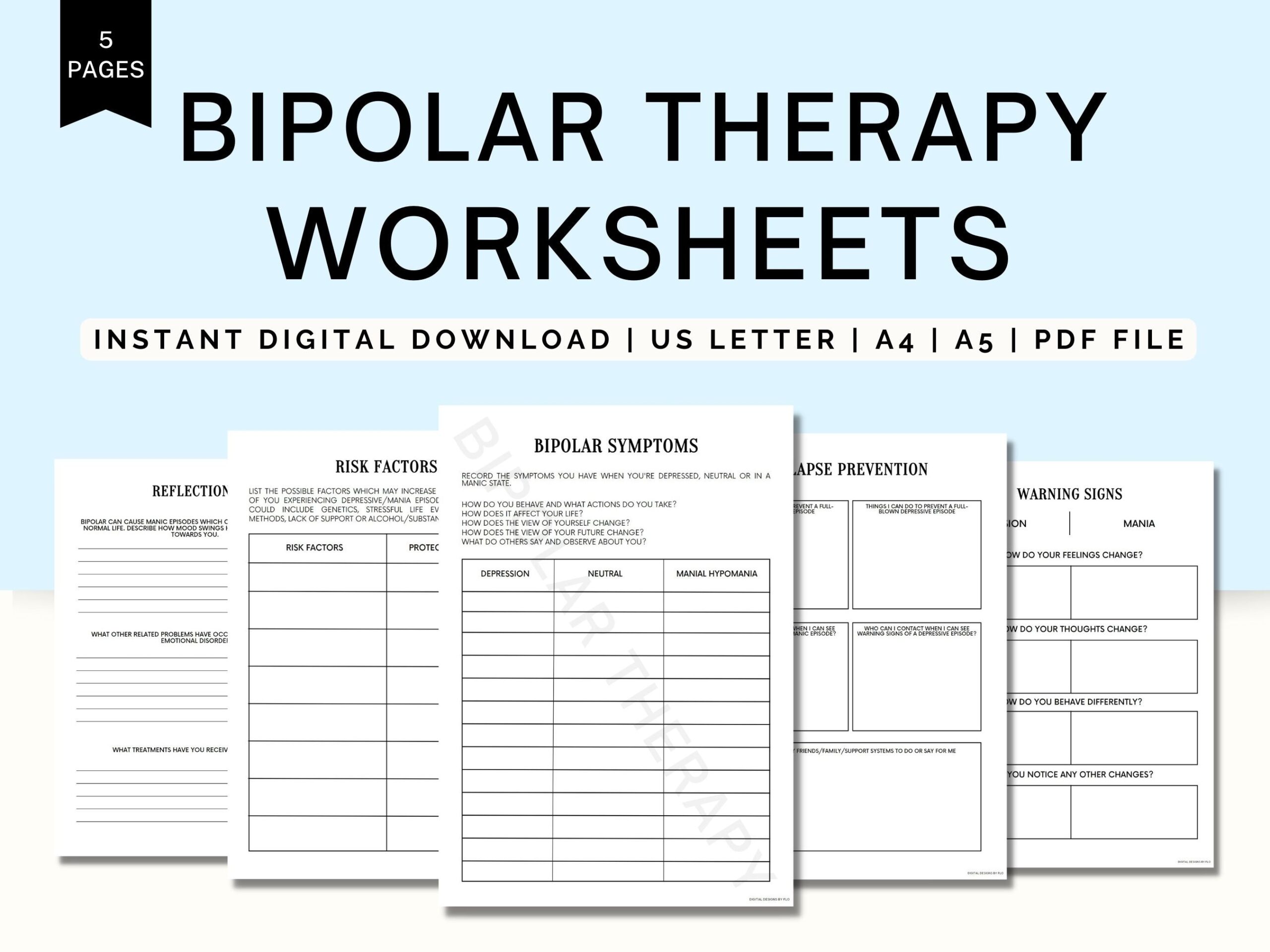 Bipolar Therapy Worksheets Bipolar Journal Printable Bipolar Disorder Anxiety Bipolar Awareness Manic Depressive Bipolar Workbook Etsy