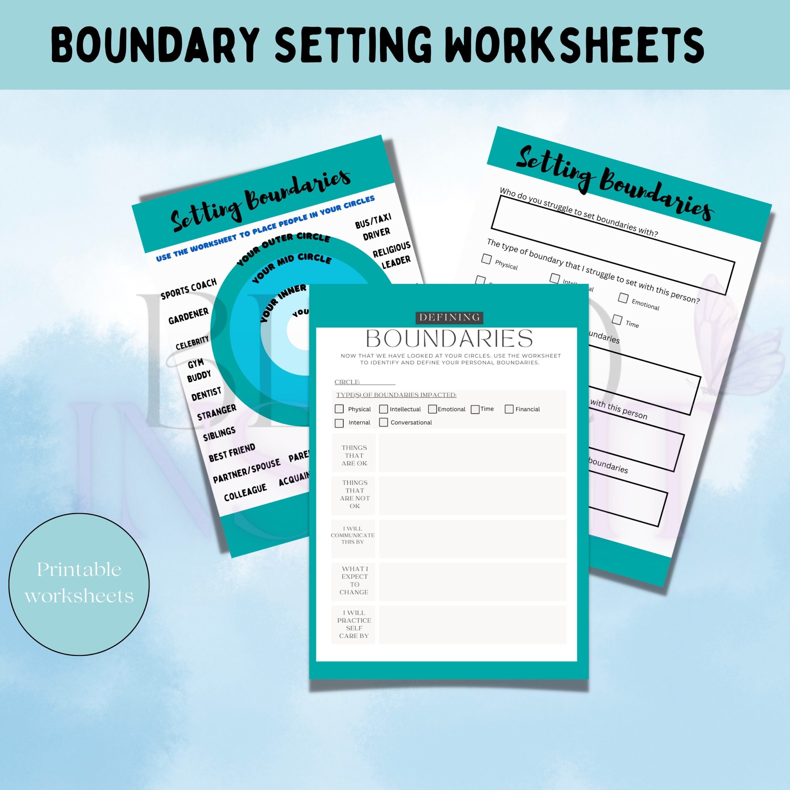 Boundaries Worksheets For Therapy Setting Boundaries Therapy Journal PDF Inner Circle DBT Skills CBT Worksheets Healthy Relationship Etsy