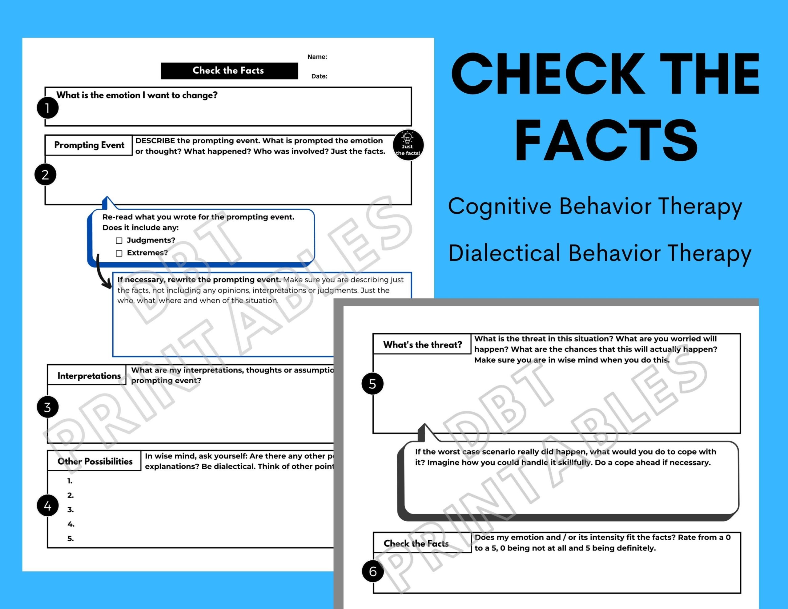 Check The Facts Worksheet CBT And DBT Therapy Printable Etsy Canada Cognitive Therapy Dbt Skills Dbt Therapy