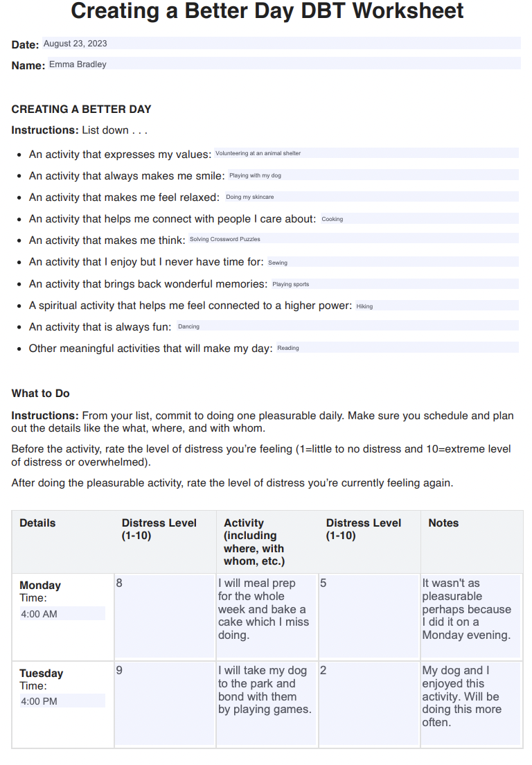 Dbt Daily Worksheet