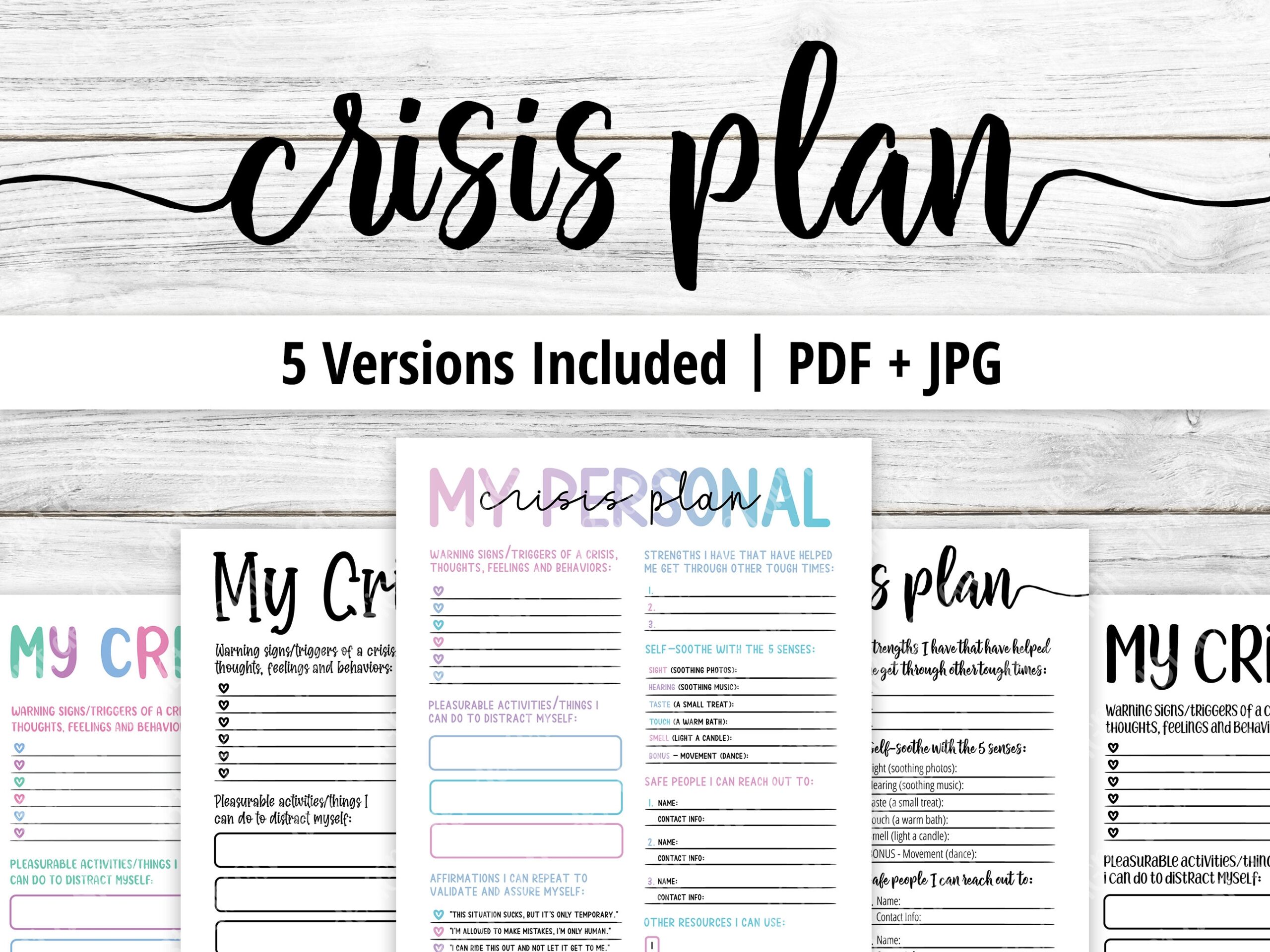 Crisis Plan Worksheet Mental Health Printable DBT Sheet Planner Inserts Coping Skills Therapy Worksheet BPD Depression Anxiety PTSD Etsy