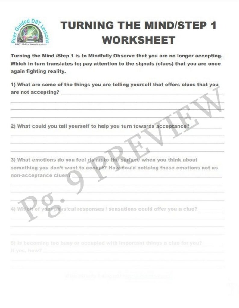 D B T LESSON 2 14 Distress Tolerance TURN The MIND Skill Worksheets And ...